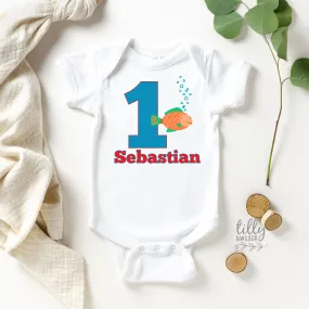 1st Birthday Bodysuit With Fish & Personalised Name