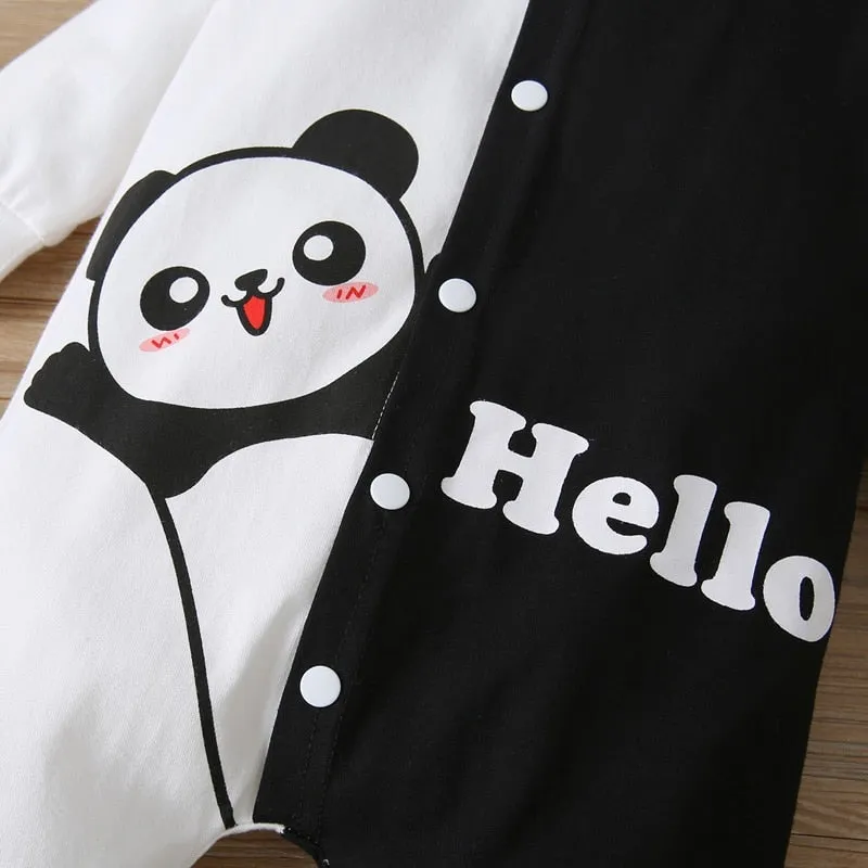 2 Pcs Cotton Panda  Patchwork Romper  Hat