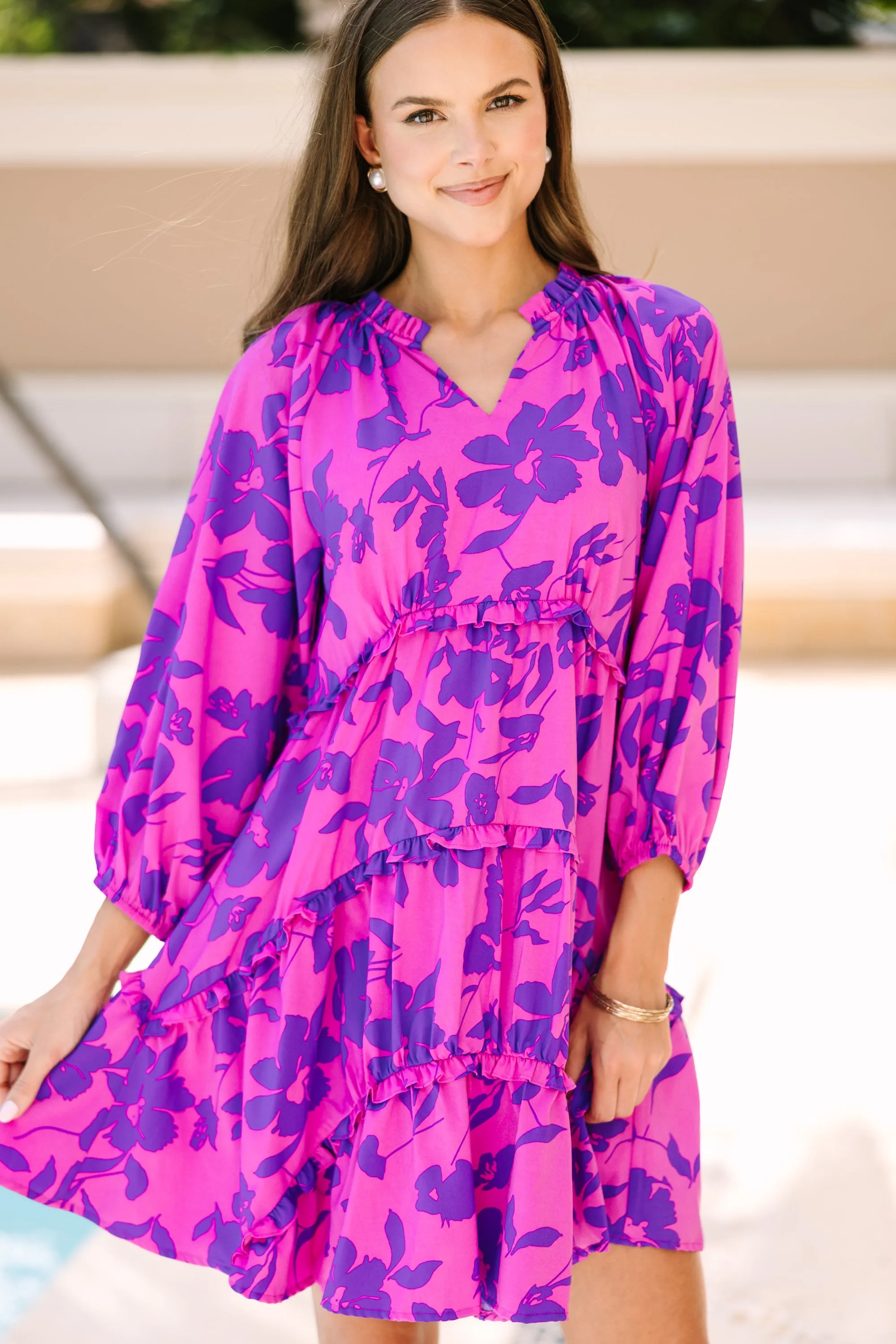 All That You Know Magenta Purple Floral Dress