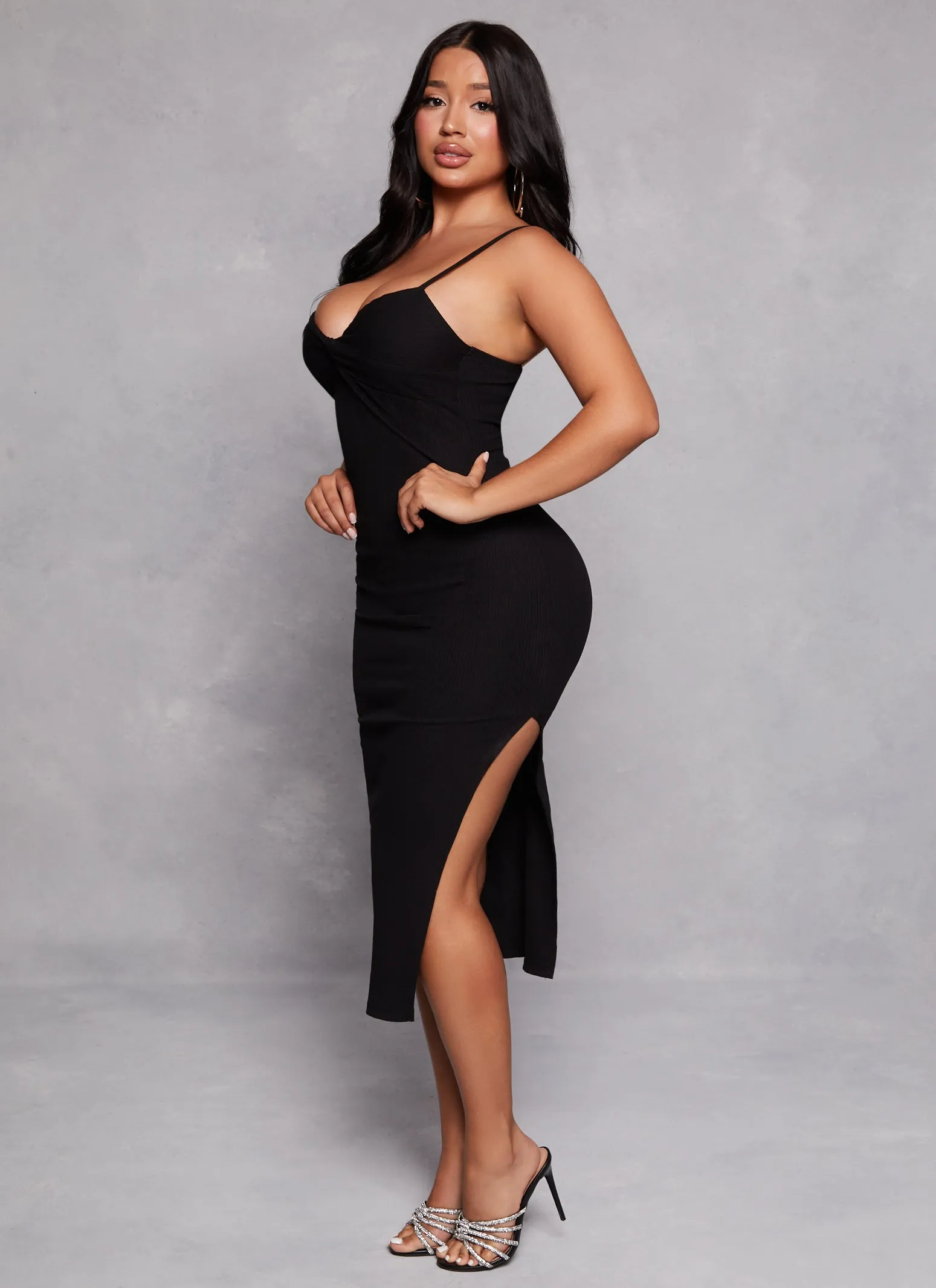 Almost Famous Ribbed Side Slit Cami Midi Dress