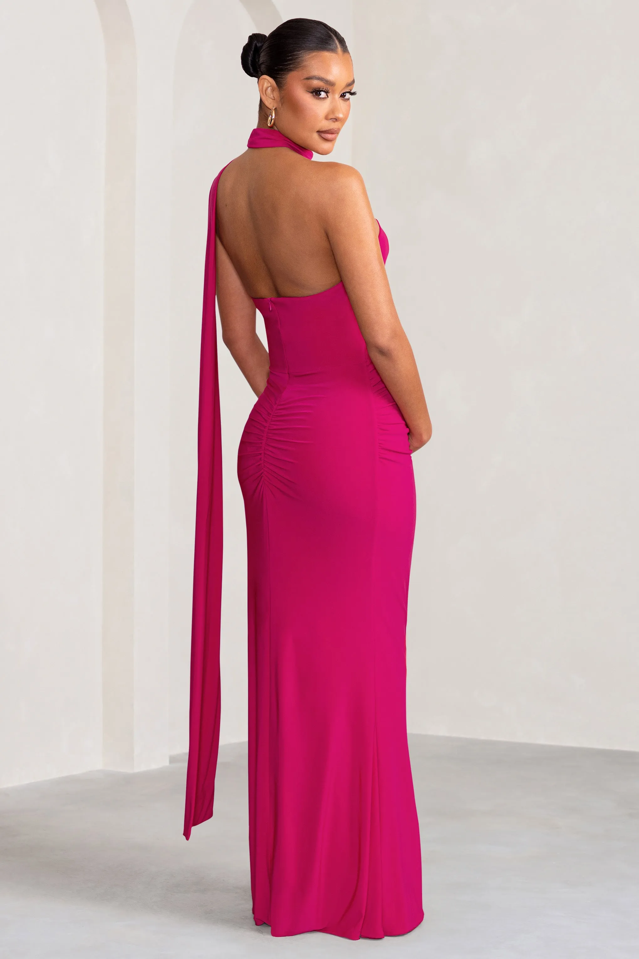 Alula | Hot Pink Maternity Asymmetric Maxi Dress with Cape Detailing