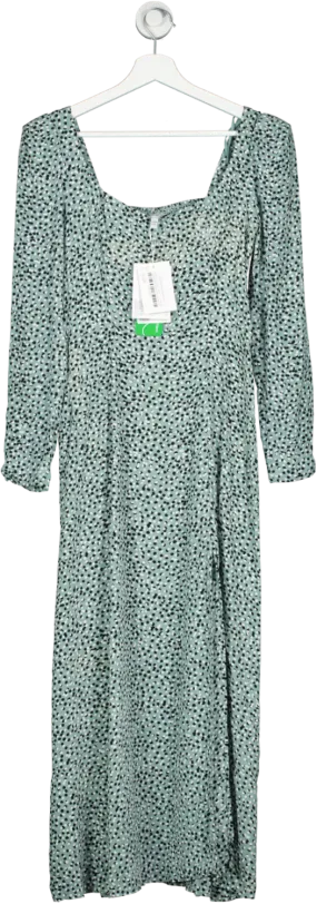 & Other Stories Green Scoop Neck Puff Shoulder Midi Dress UK 10