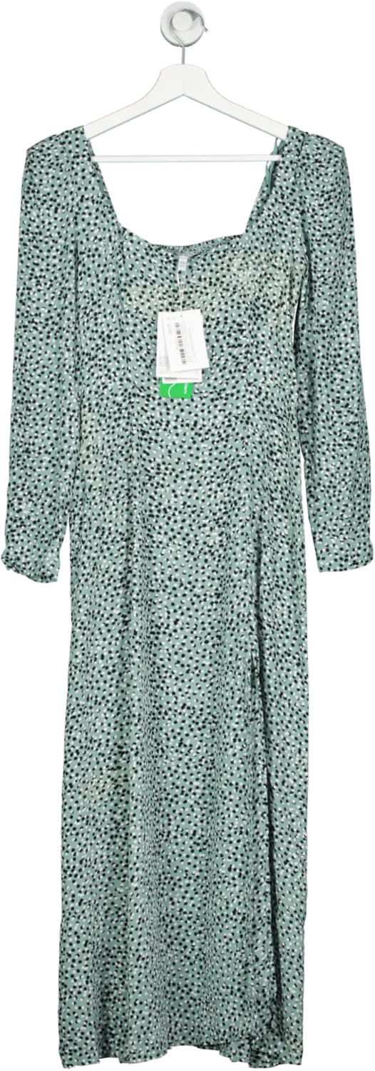 & Other Stories Green Scoop Neck Puff Shoulder Midi Dress UK 10