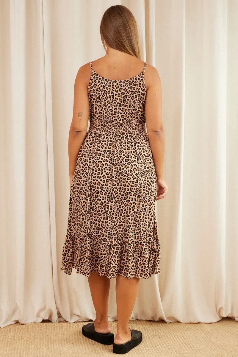 Animal Print Midi Dress V-Neck Sleeveless