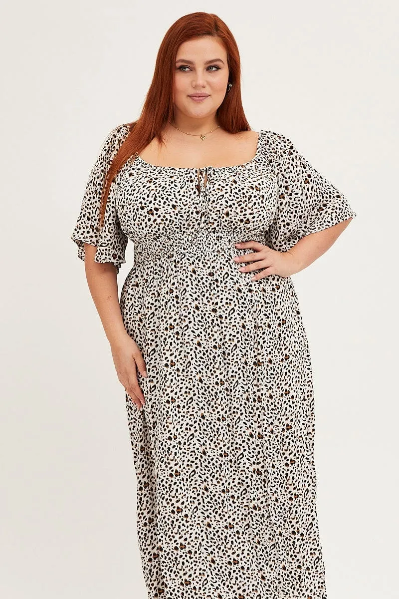 Animal Print Short Sleeve Midi Dress