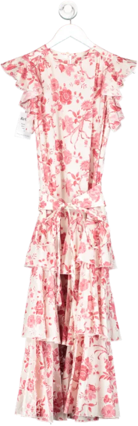 Anna Mason Red Tiered Floral Maxi Dress With Belt UK 10