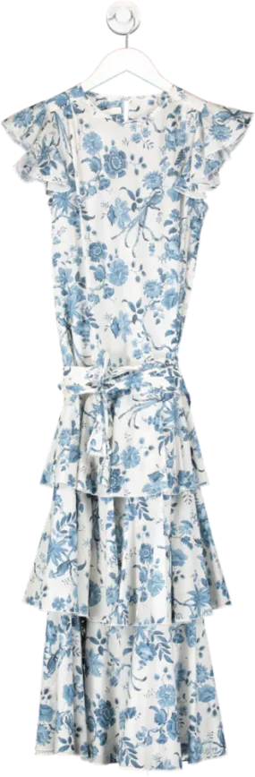 Anna Mason White Floral Ruffle Sleeve Belted Maxi Dress UK 6