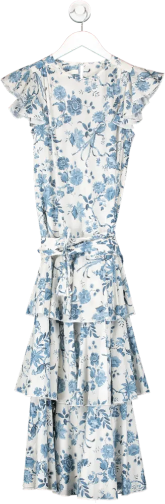 Anna Mason White Floral Ruffle Sleeve Belted Maxi Dress UK 6