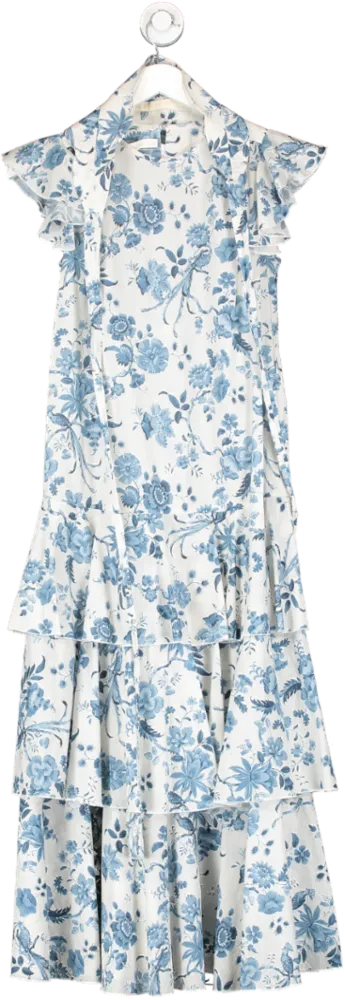 Anna Mason White Floral Ruffle Sleeve Belted Maxi Dress UK 6