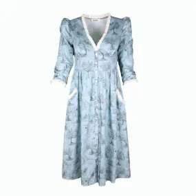 Antonia Dress / Cottage Blue   Pewter Green Cotton Toile