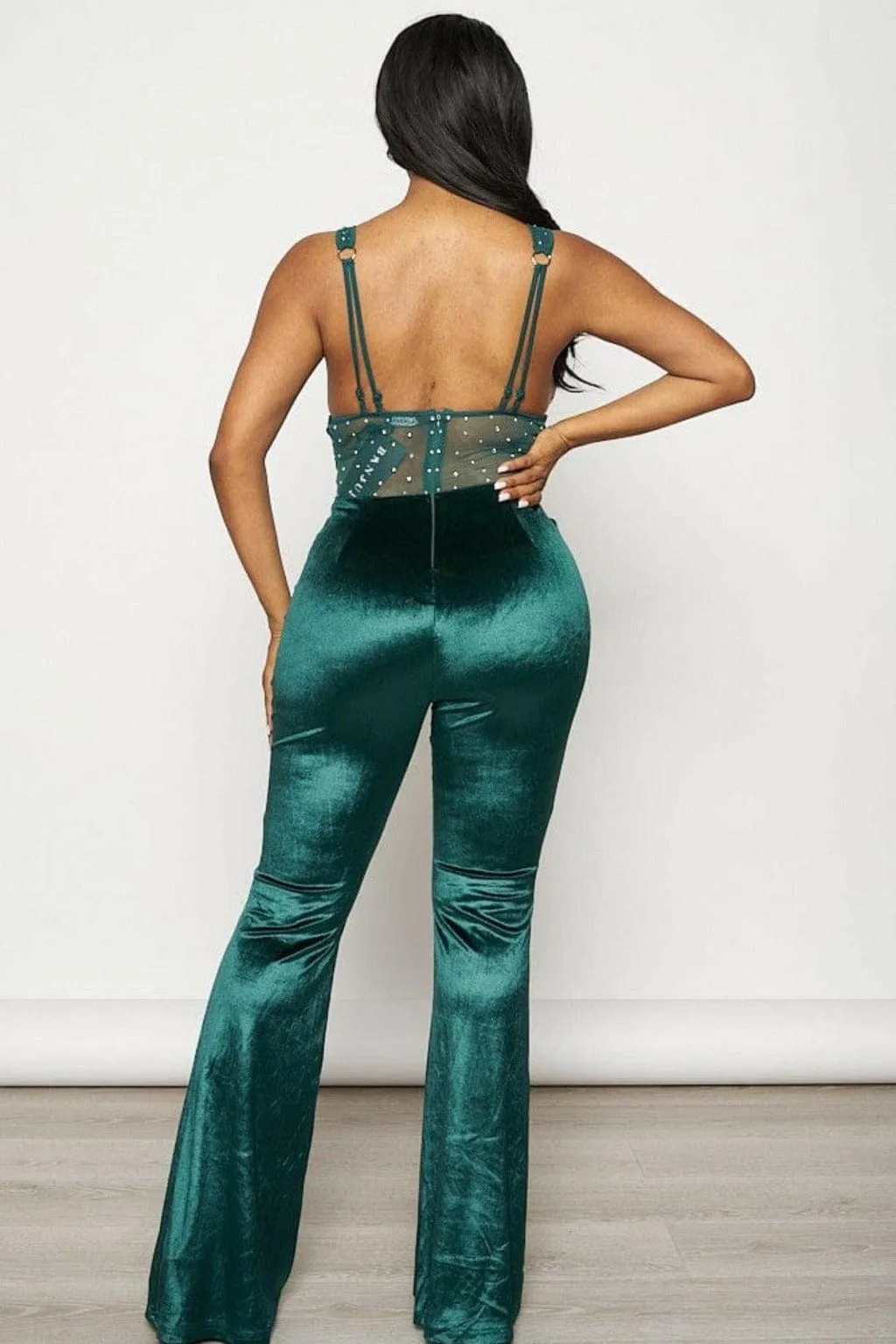 Band Waist Poplin Velvet Jumpsuits