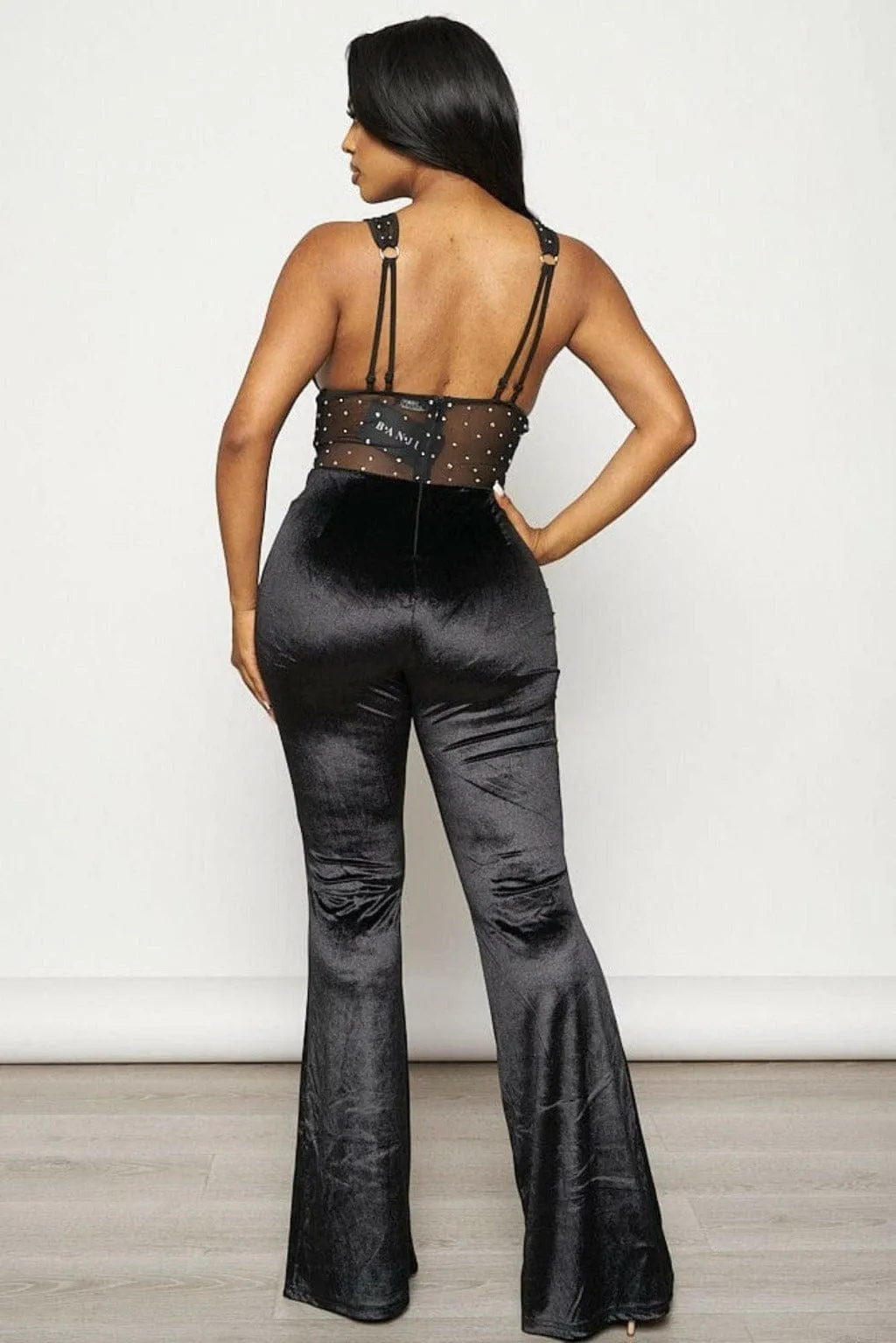 Band Waist Poplin Velvet Jumpsuits