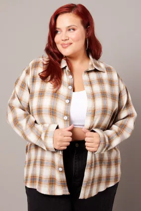 Beige Check Relaxed Shirt Long Sleeve