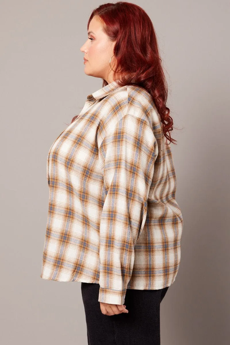 Beige Check Relaxed Shirt Long Sleeve