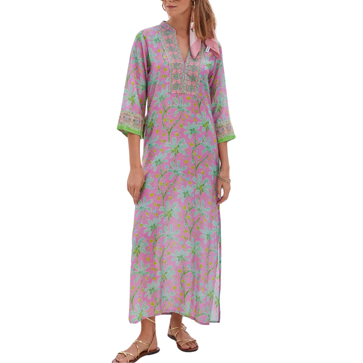 Bella Tu Pink Palm Caftan