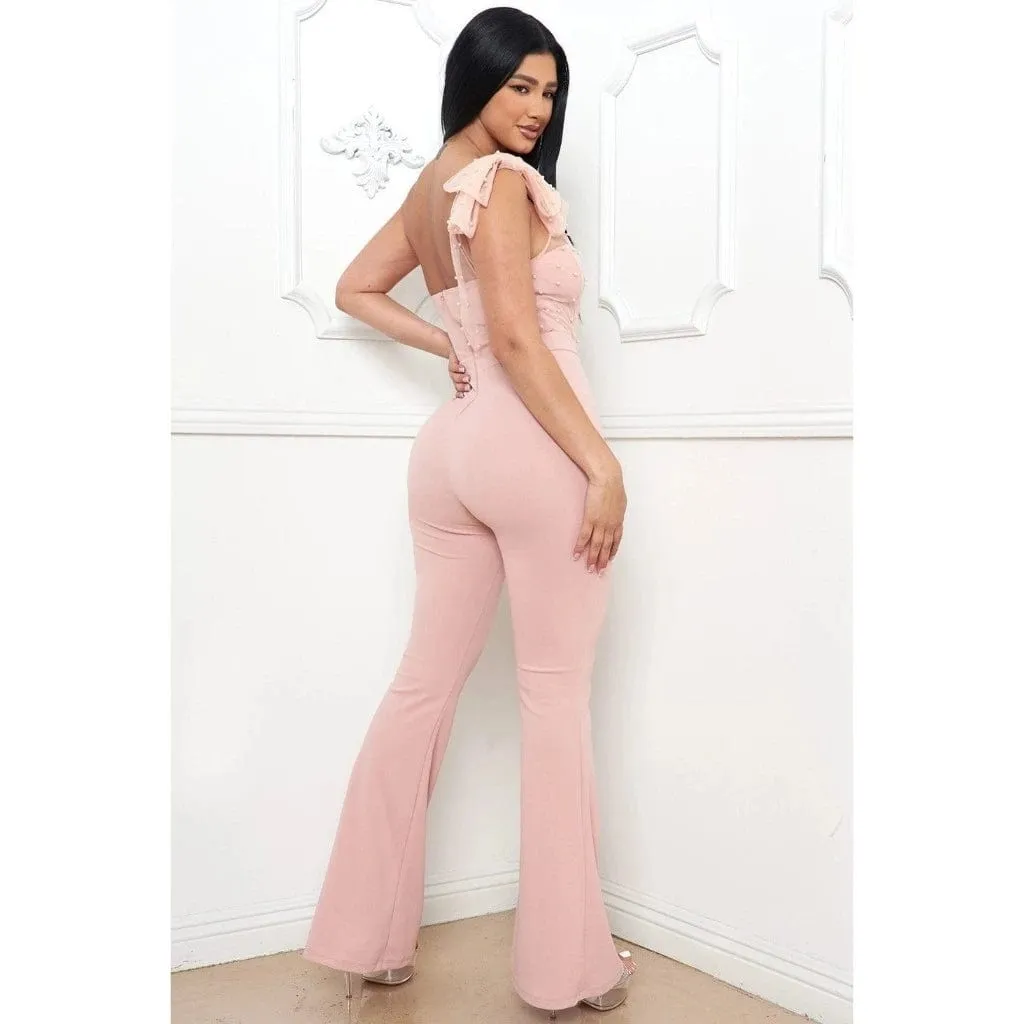 Big Hit Mesh One Shoulder Jumpsuit-Pink