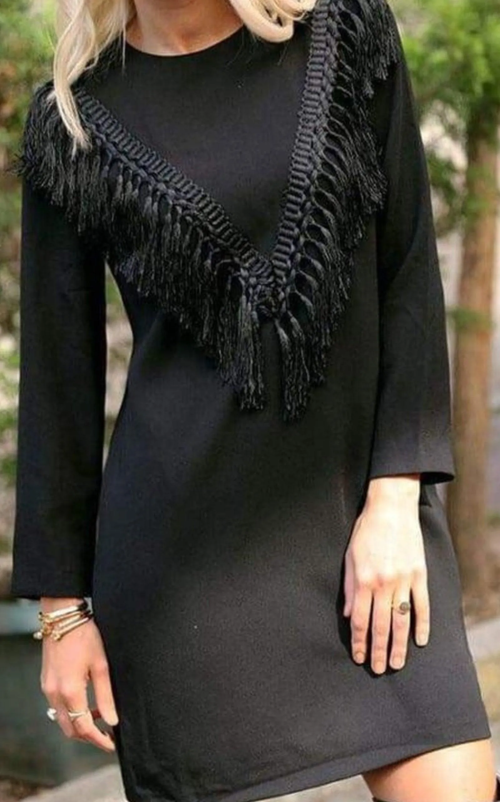 Black Bodycon Fringe Detail Dress