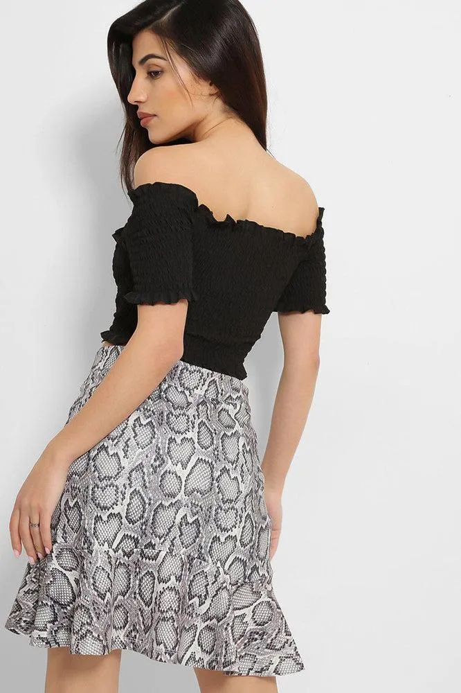 Black White Monochrome Python Print Skirt