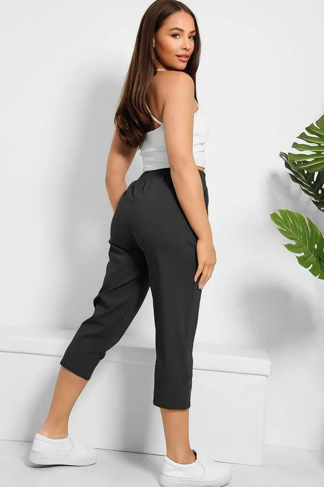 Buttoned Cuffs Elastic Waist Cropped Cargo Trousers