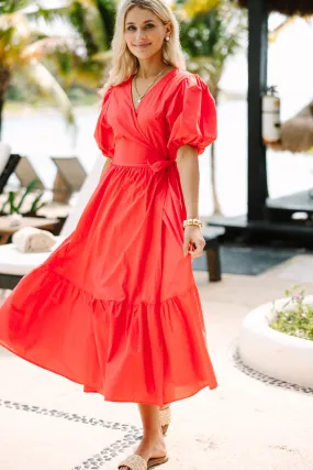 Can't Stop You Coral Red Poplin Midi Dress