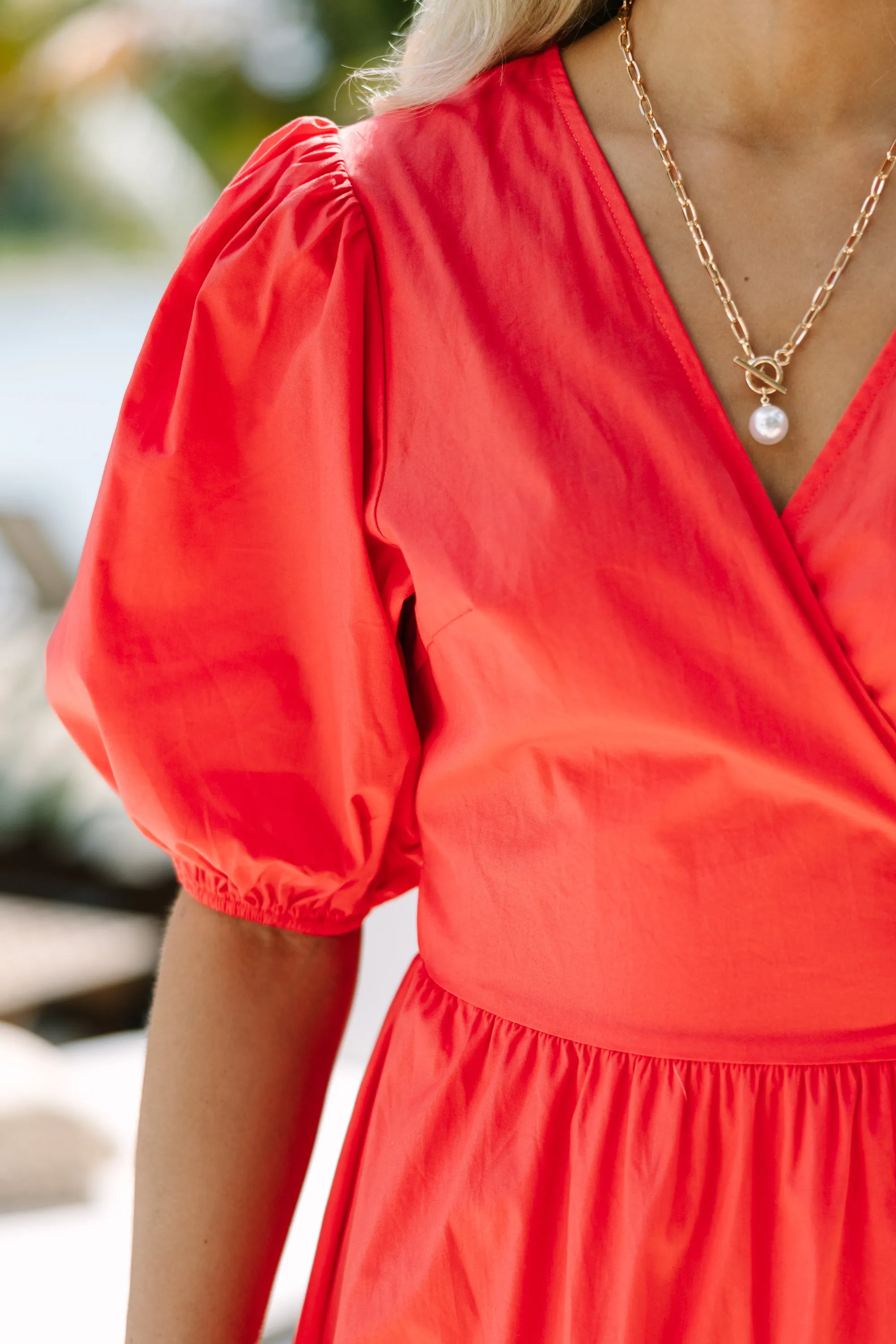 Can't Stop You Coral Red Poplin Midi Dress