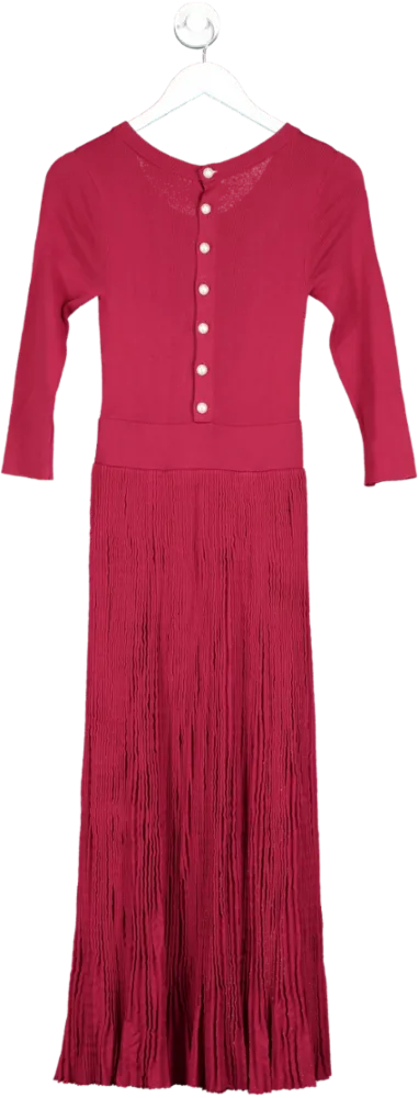 Claudie Pierlot Cherry Red Long Knit Dress With Pearl Button Back Detail BNWT UK 8