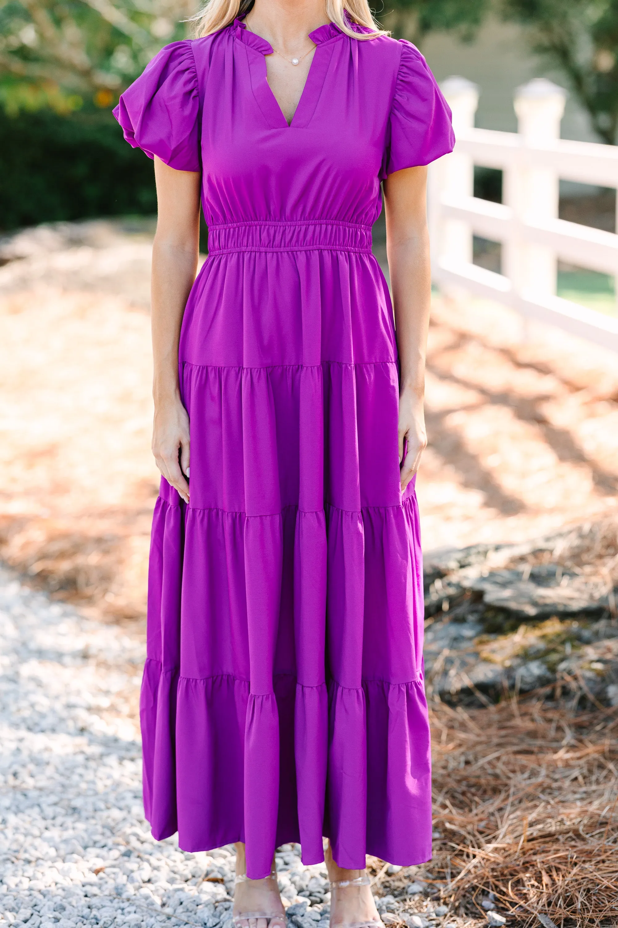 Coming Back For You Violet Purple Tiered Midi Dress