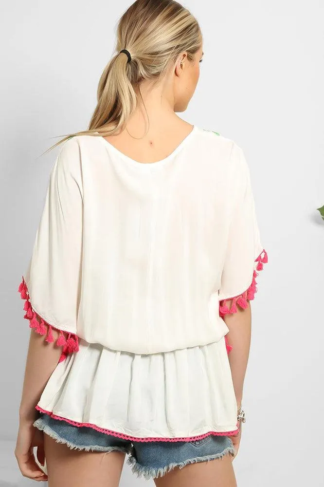 Cream Multicolour Embroidery Summer Tunic