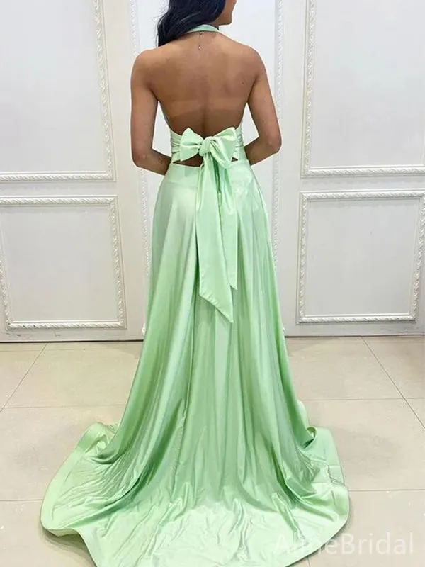 Deep V-neck Halter A-line Split Side Long Prom Dress,Evening Dress,PD37795