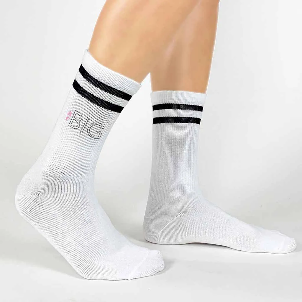 Delta Gamma Sorority Socks for your Big and Little with Greek Letters on Striped Cotton Crew Socks