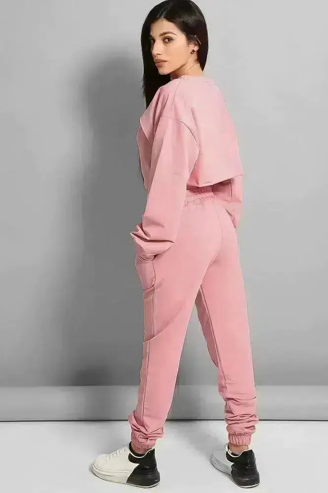 Dusty Pink Cropped Top 3 Piece Tracksuit