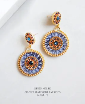 EDEN   ELIE double circle statement drop earrings - sapphire blue