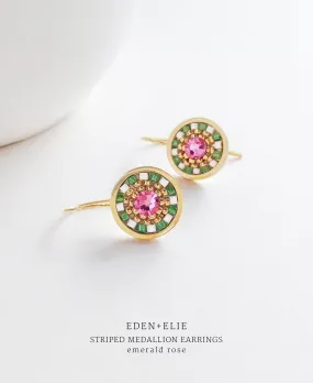 EDEN   ELIE Striped Medallion drop earrings - emerald rose