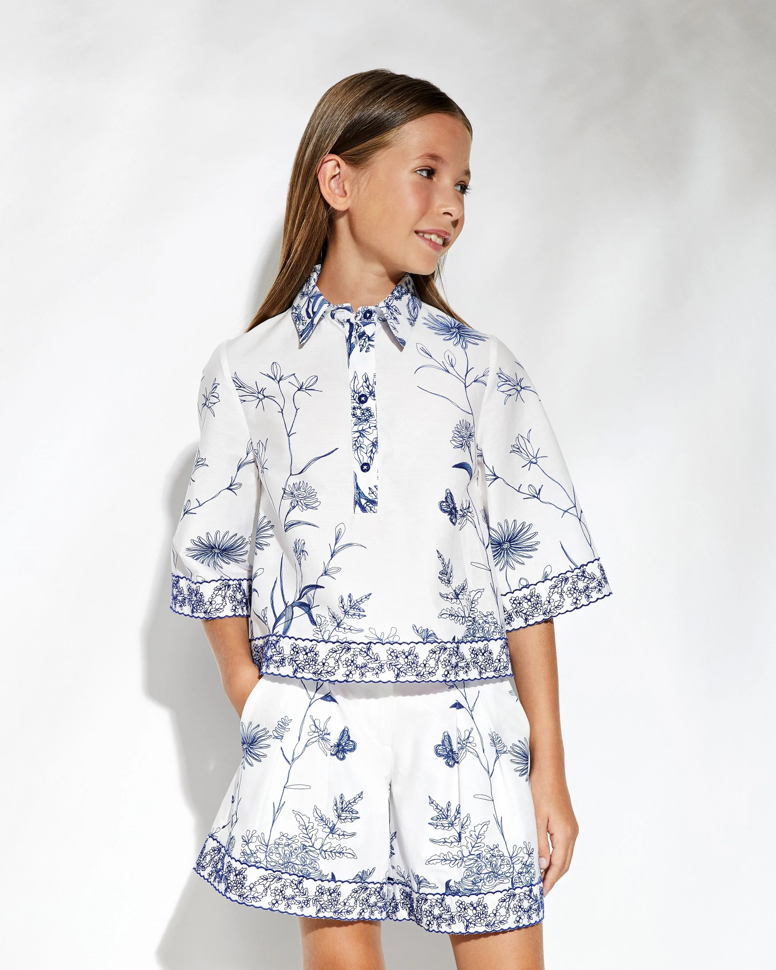 ELIE SAAB White Floral Embroidered Cotton Shirt