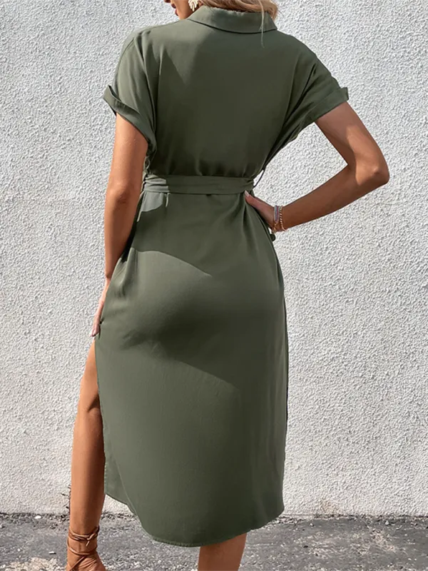 Fashion women's slit solid color dress