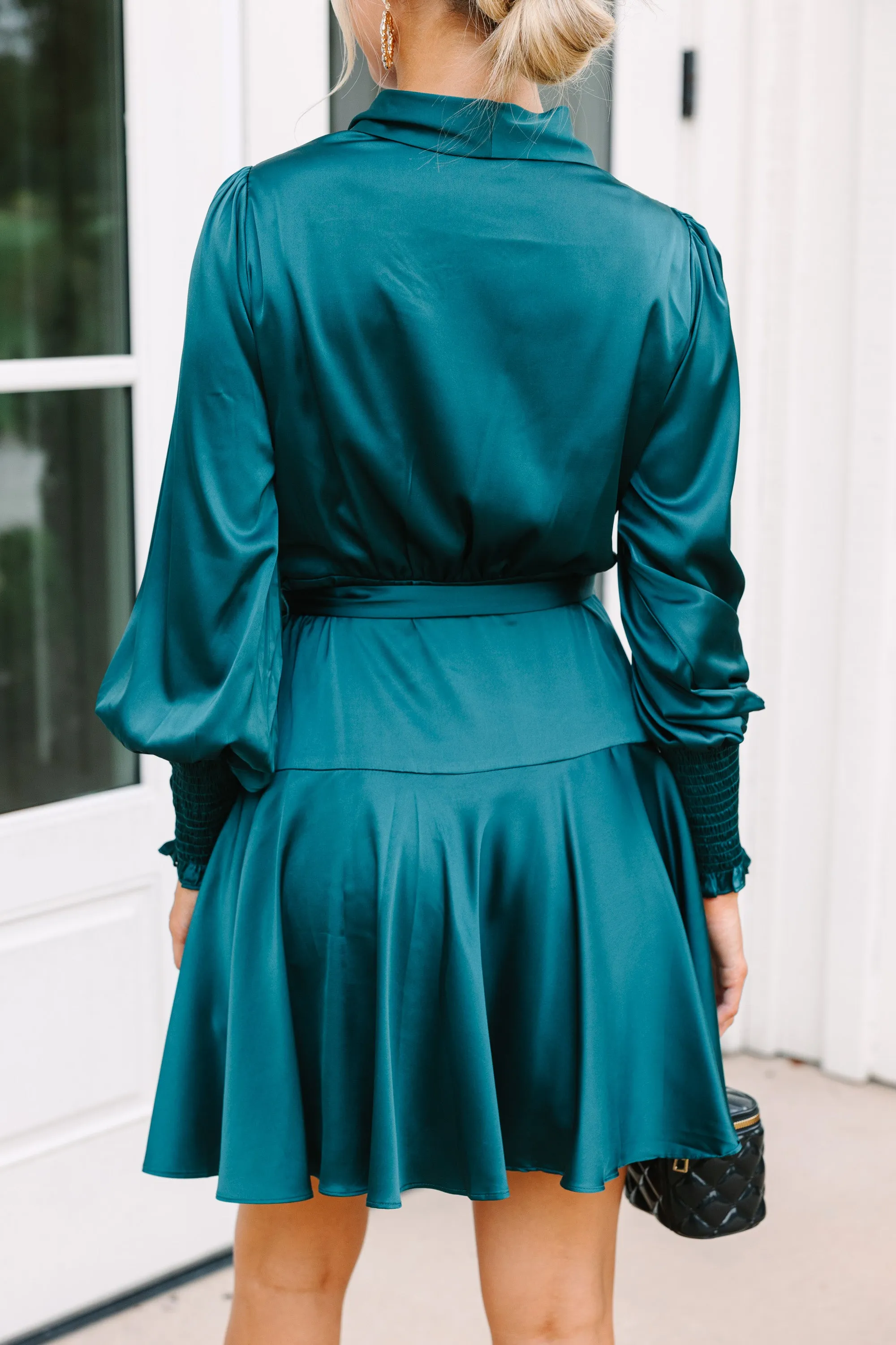 Fate: Just You Wait Teal Blue Satin Wrap Dress