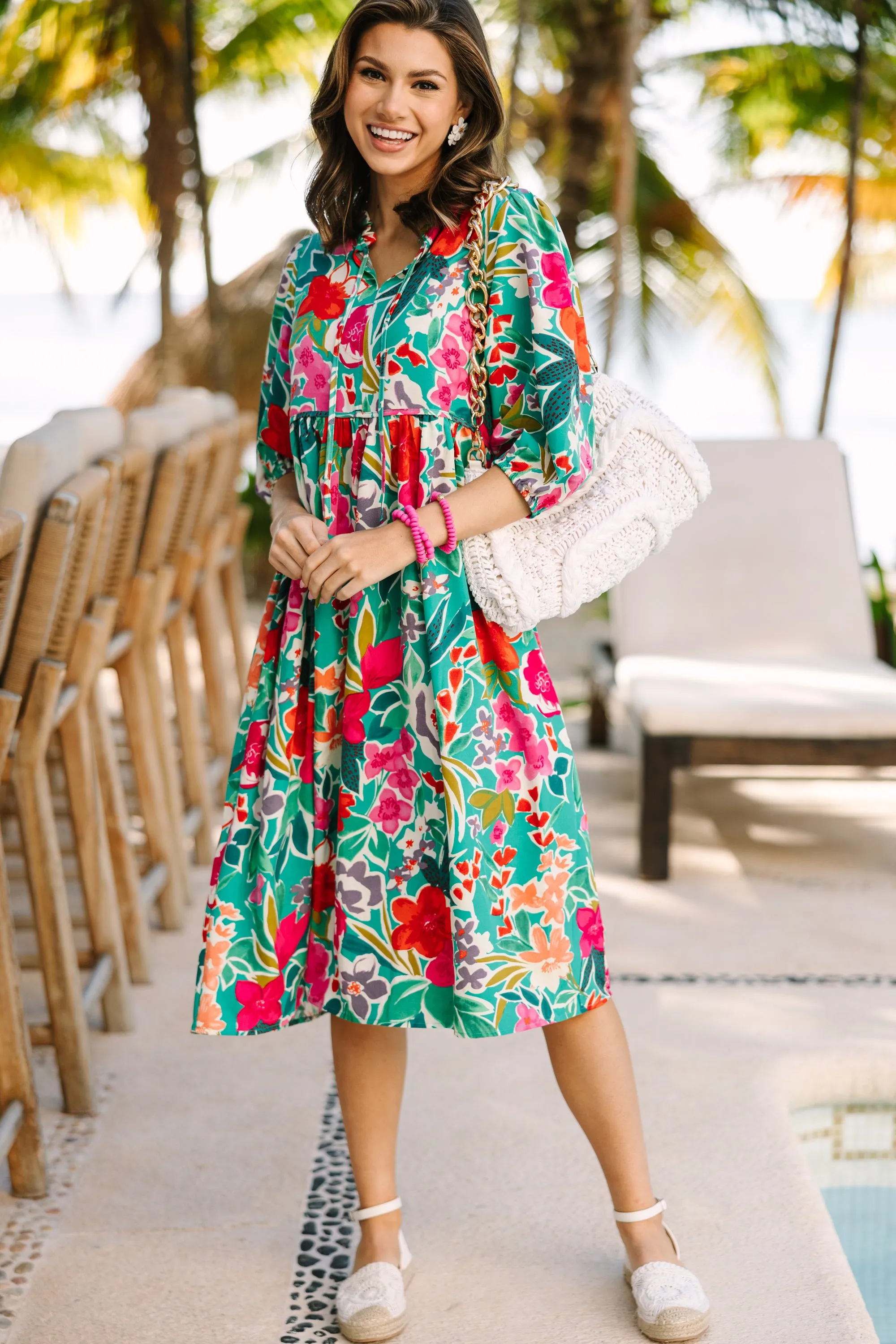 Feels Right Green Floral Midi Dress