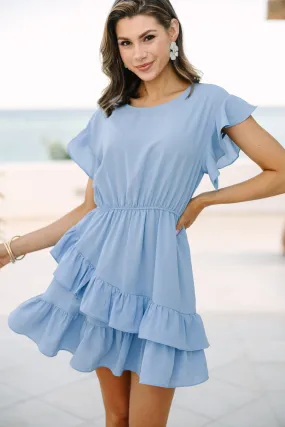 Feminine Love Light Blue Ruffled Dress