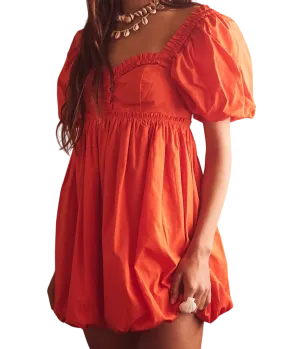 Free People Orange Puff sleeve Mini Dress UK XS