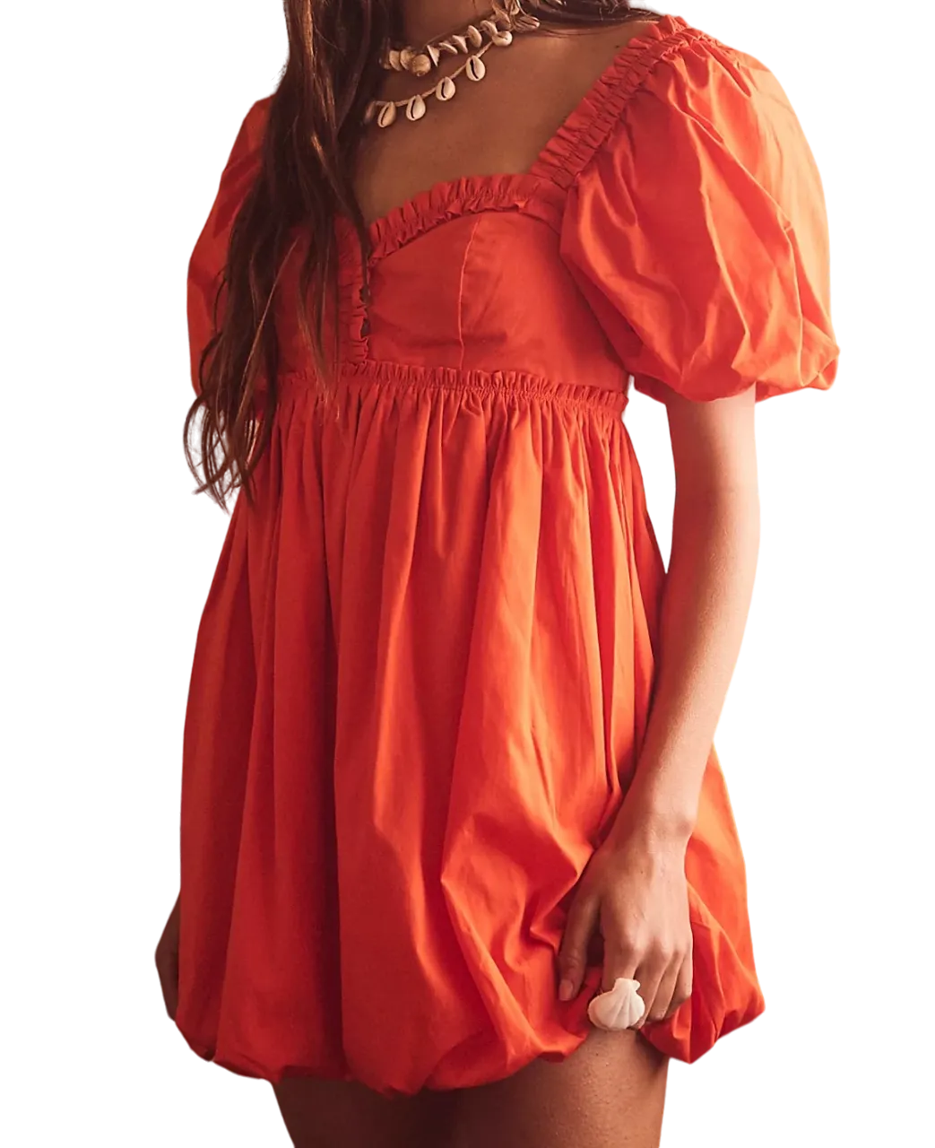 Free People Orange Puff sleeve Mini Dress UK XS