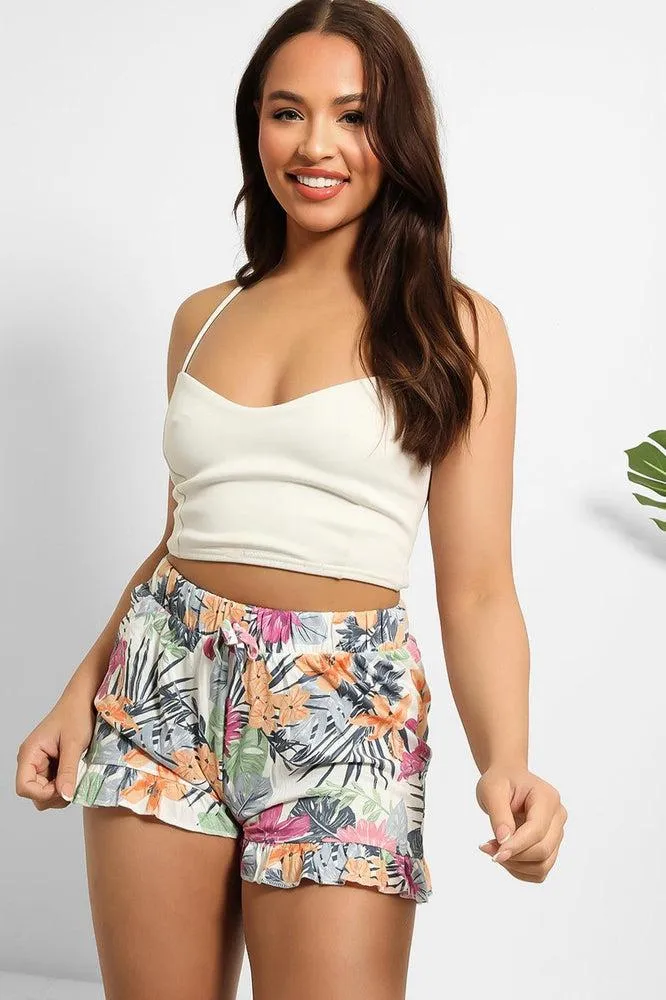 Frill Hem Colourful Print Cotton Shorts