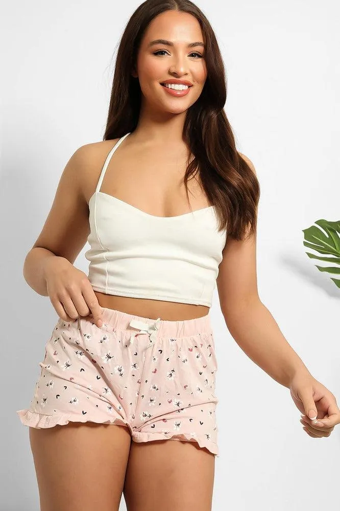 Frill Hem Colourful Print Cotton Shorts