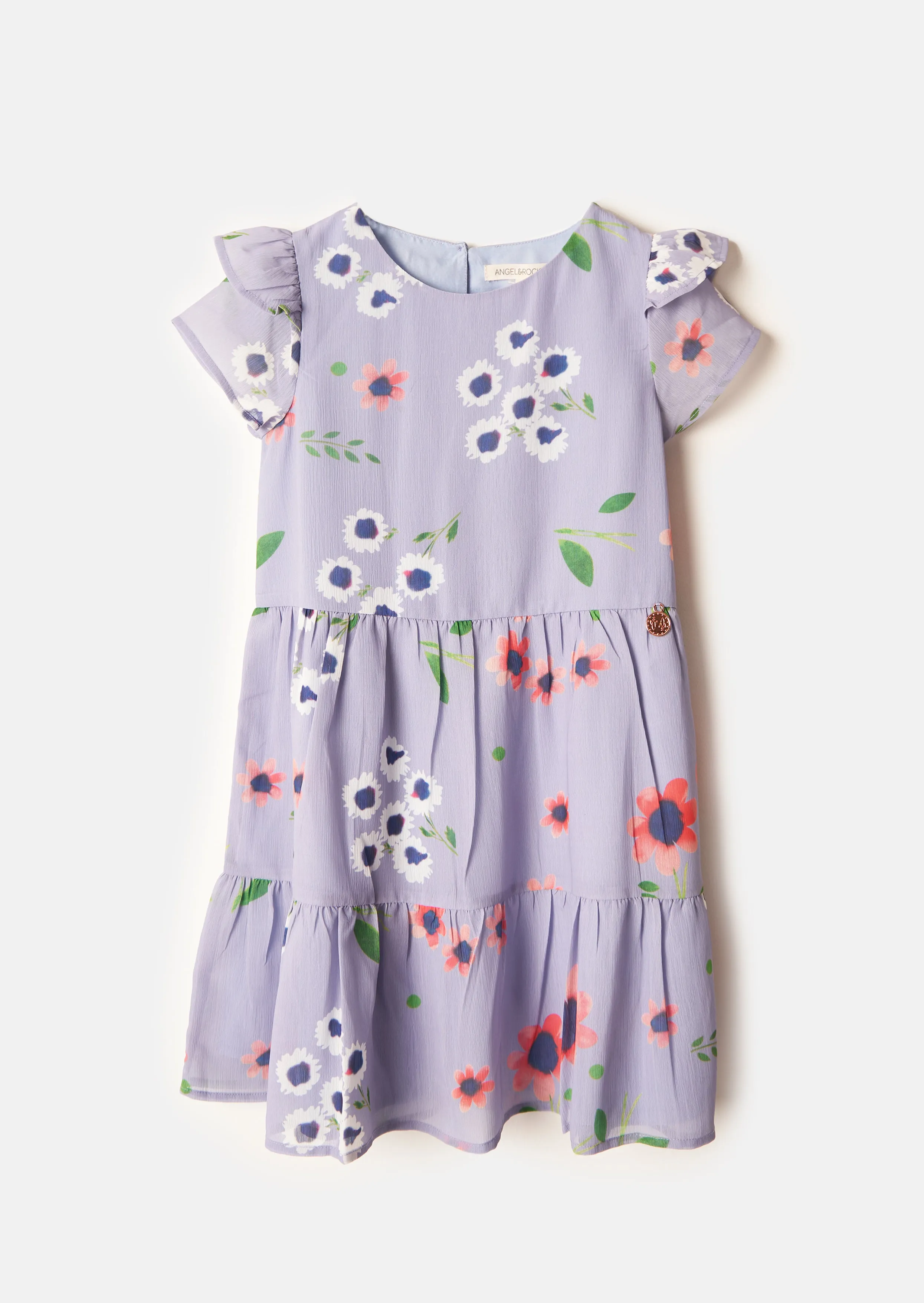 Girls Floral Printed Woven Blue Dress