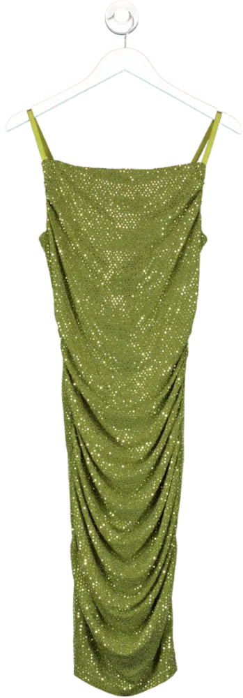 Grace Karin Green Sequined Spaghetti Straps Cowl Neck Ruched Bodycon Party Dress Uk 8-10 UK 10