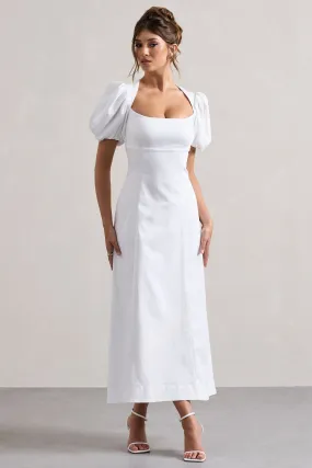 White Poplin Puff-Sleeve Maxi Dress from Hacienda - Perfect for elegant occasions