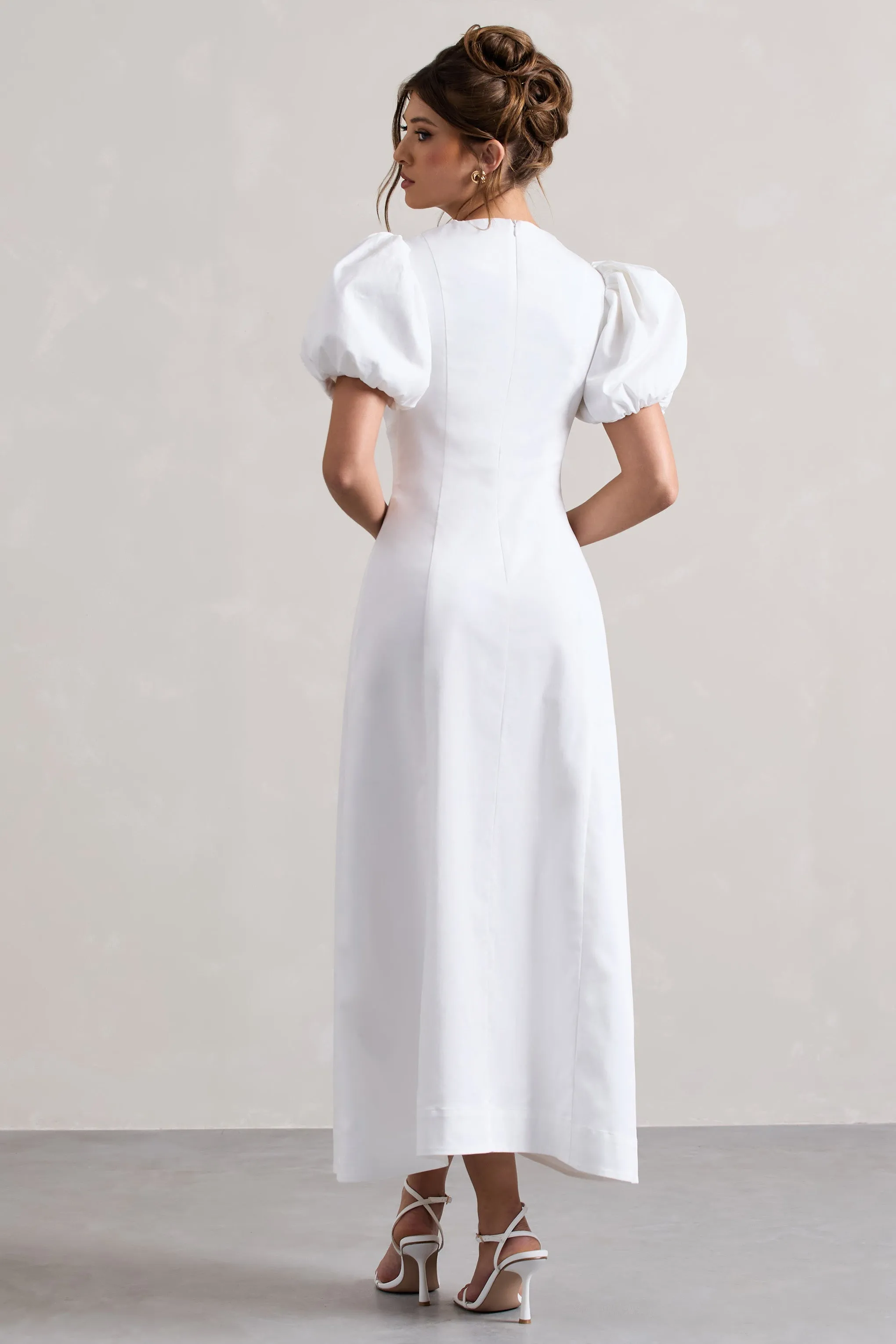 White Poplin Puff-Sleeve Maxi Dress from Hacienda - Perfect for elegant occasions