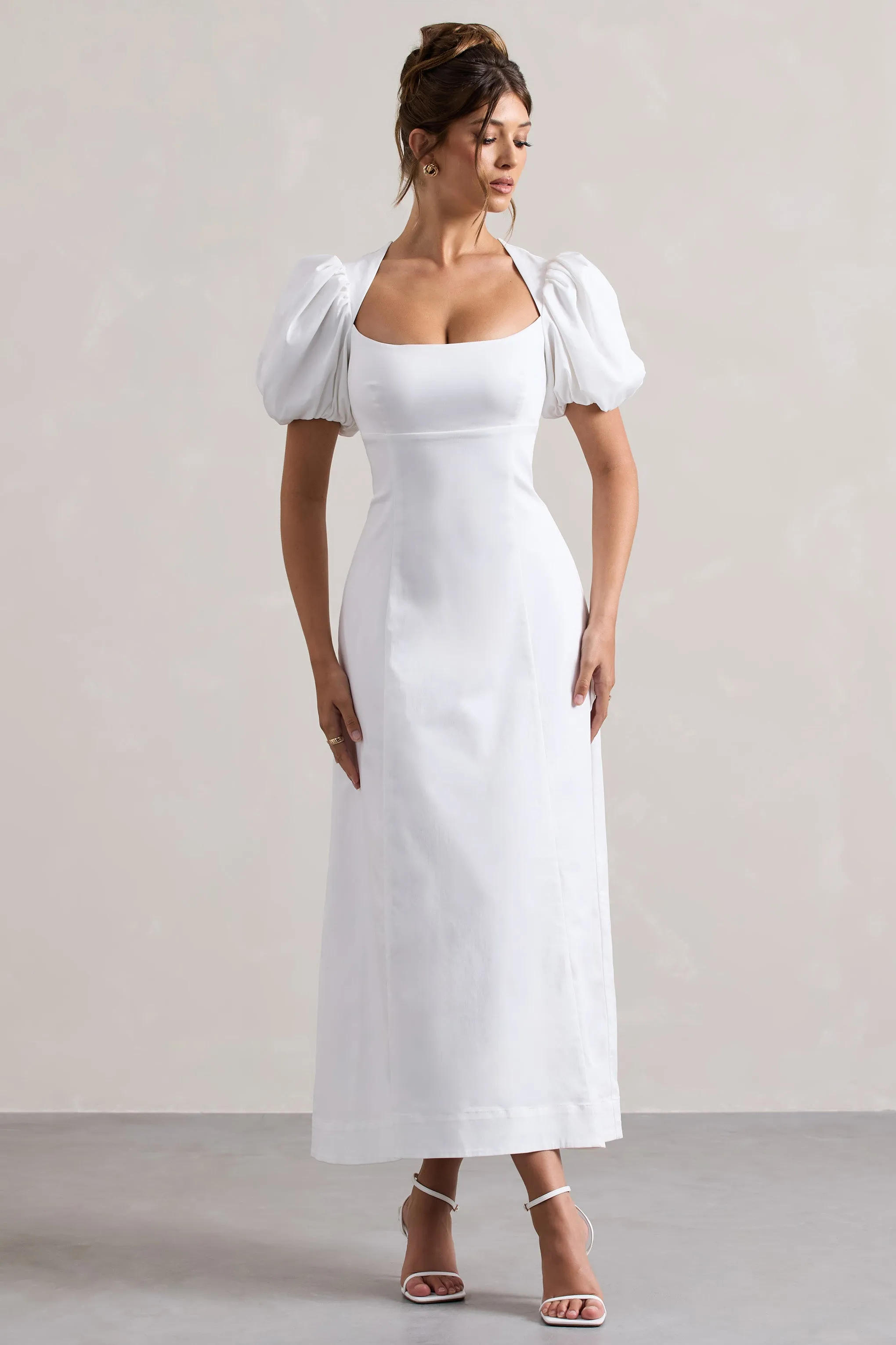 White Poplin Puff-Sleeve Maxi Dress from Hacienda - Perfect for elegant occasions