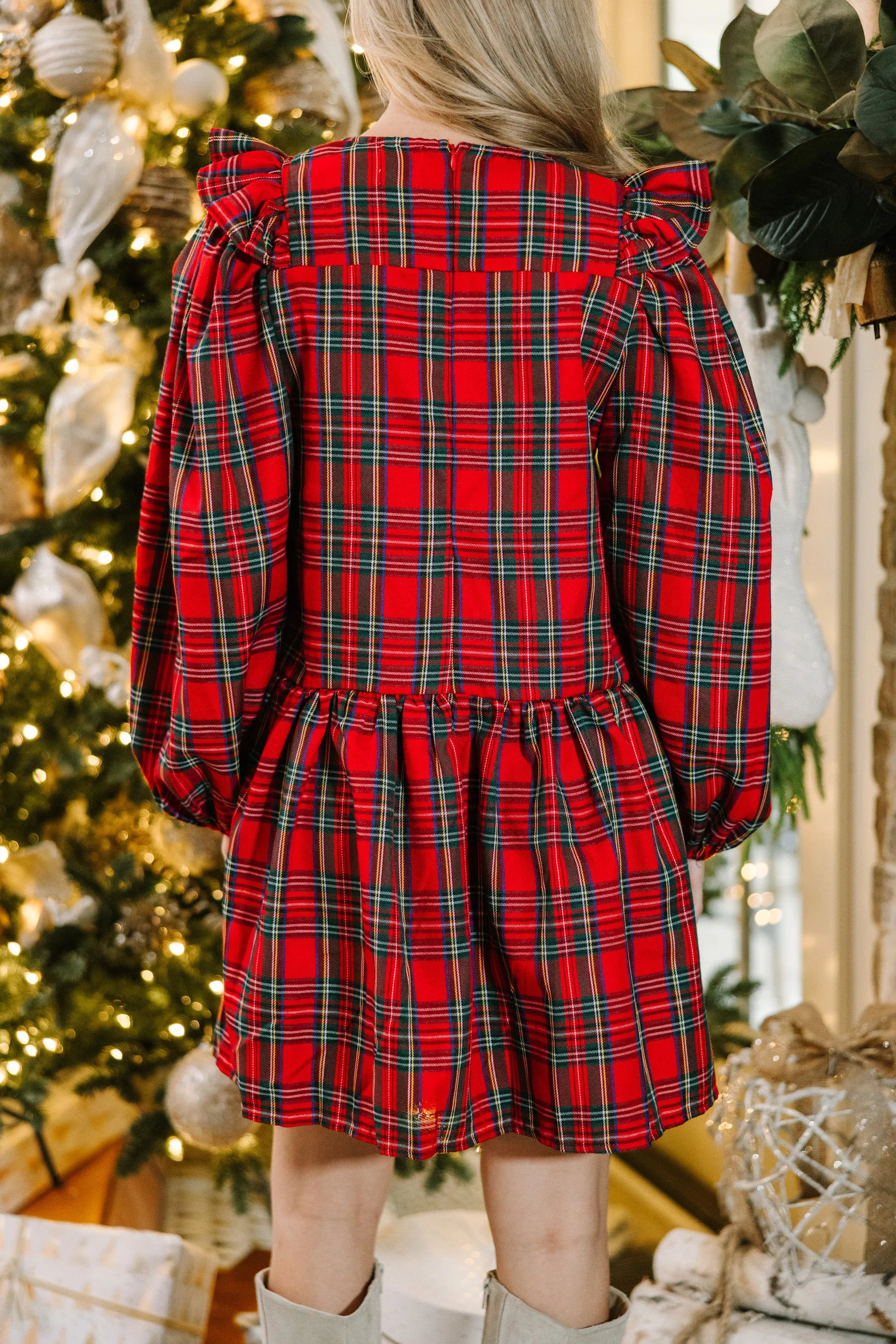 It's All Possible Red Tartan Plaid Babydoll Dress