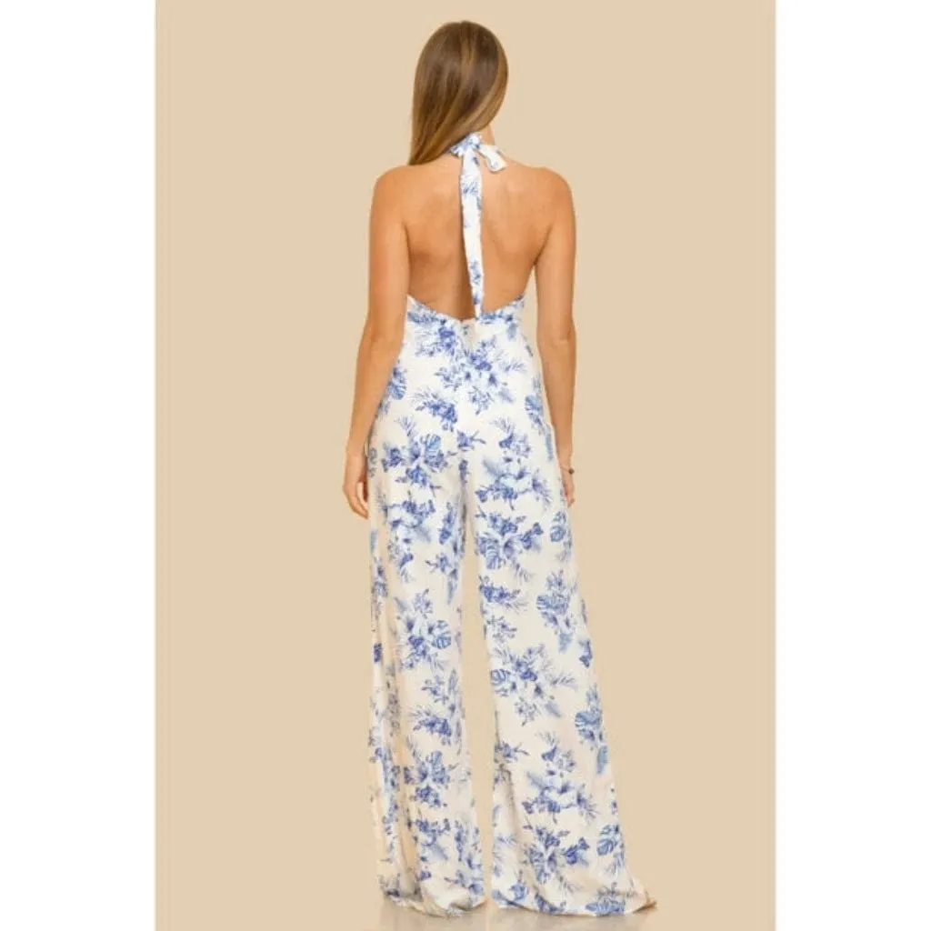 It's Flowing Blue Print Jumpsuit