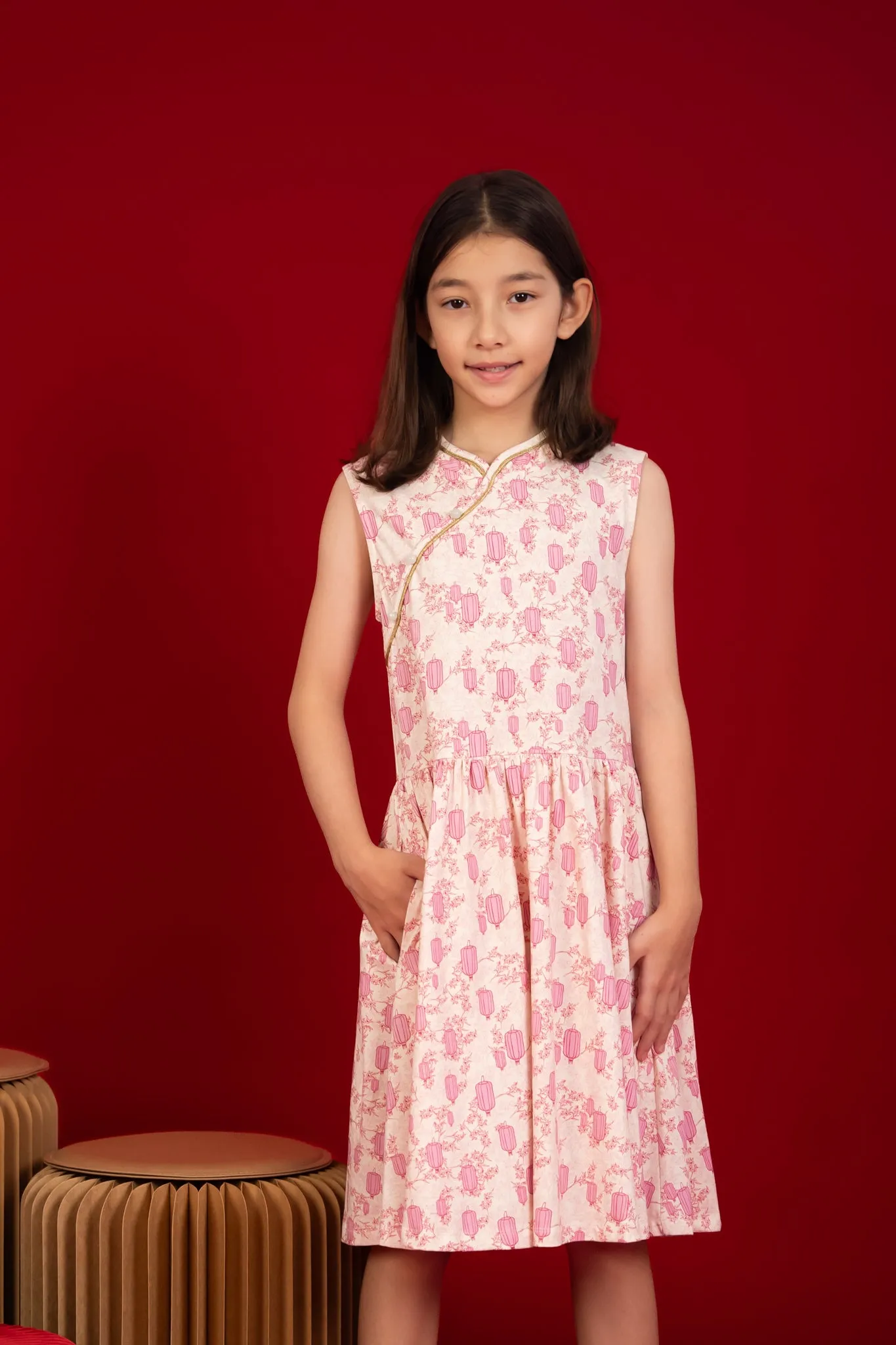 Jersey Luna Cheongsam - Pink Lanterns